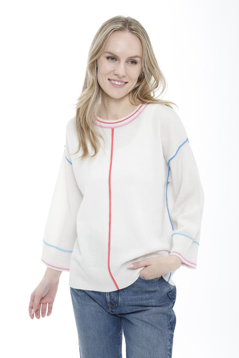 Cashmere 3/4 Sleeve Pullover with Tipping