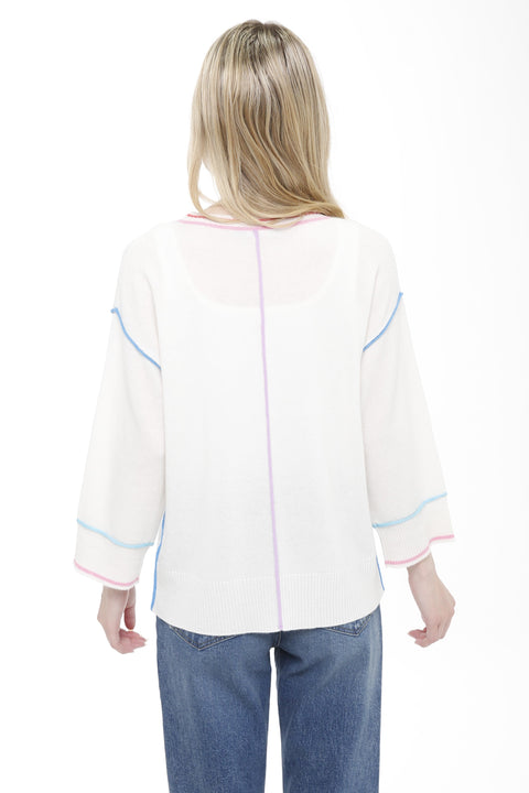 Cashmere 3/4 Sleeve Pullover with Tipping