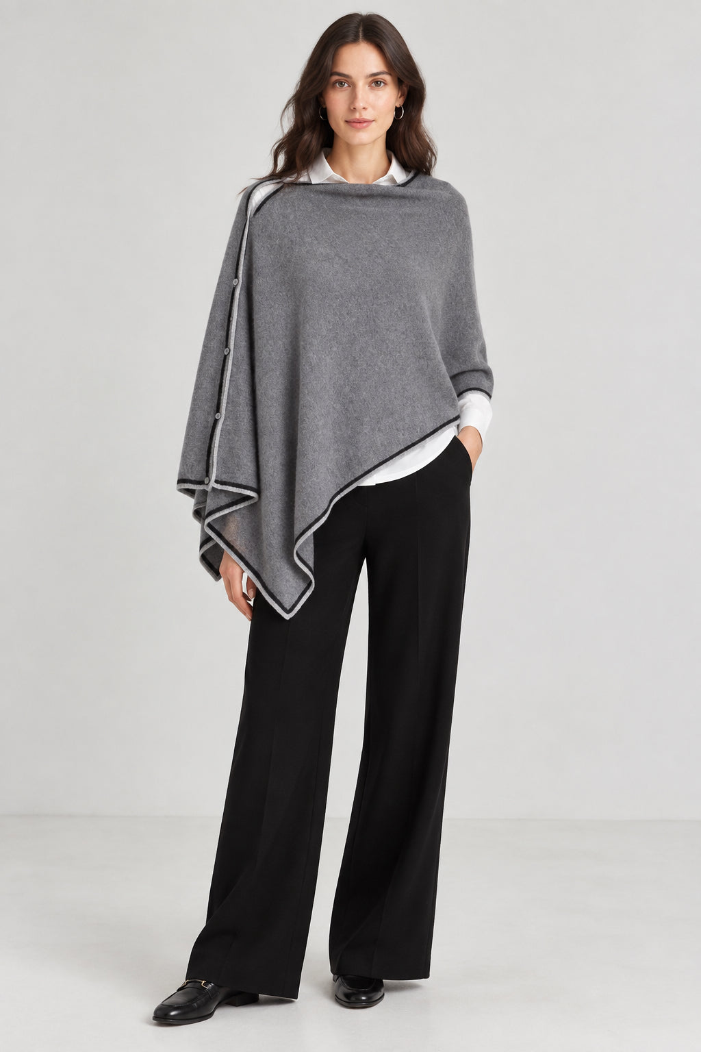 100% Cashmere Topper with Buttons and Contrast Tipping (8056T)