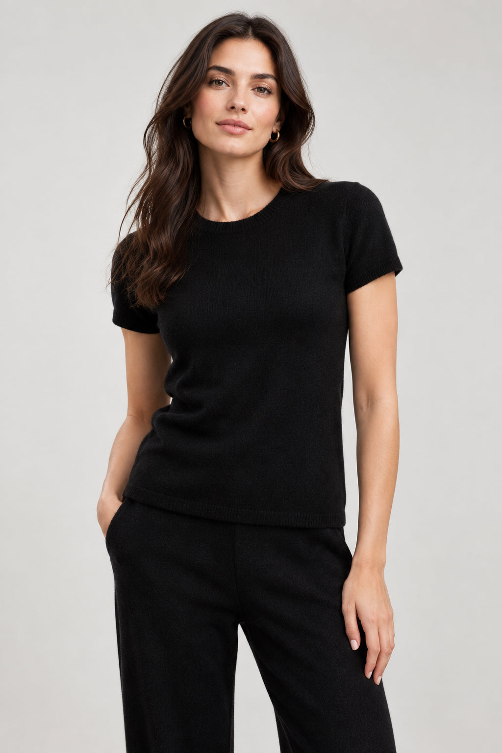 100% Cashmere Luxury Crew Neck Short Sleeve Tee