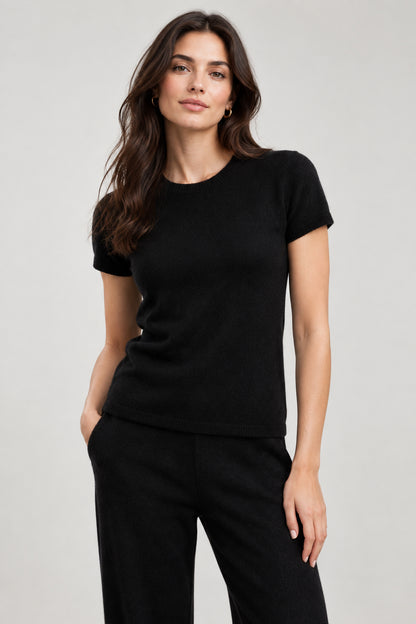 100% Cashmere Luxury Crew Neck Short Sleeve Tee