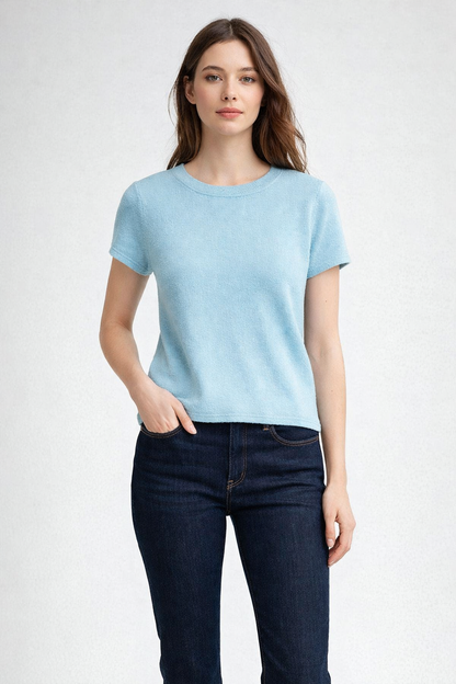 100% Cashmere Luxury Crew Neck Short Sleeve Tee