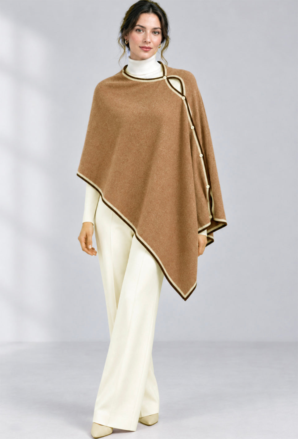 100% Cashmere Topper with Buttons and Contrast Tipping (8056T)