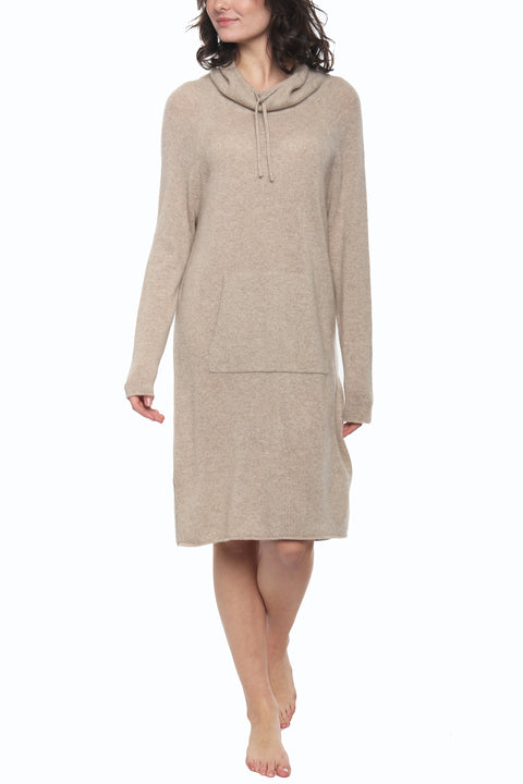 Cashmere Funnel Neck Dress with Kangaroo Pockets - InCashmere
