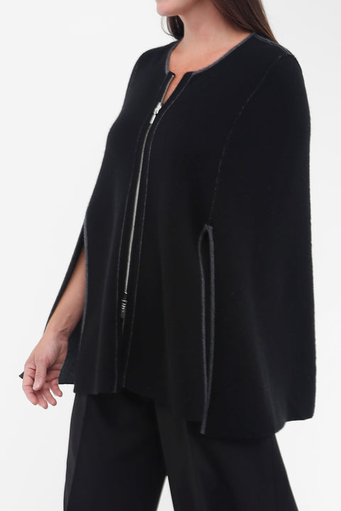 Cashmere Blend Zip Front Reversible Cape