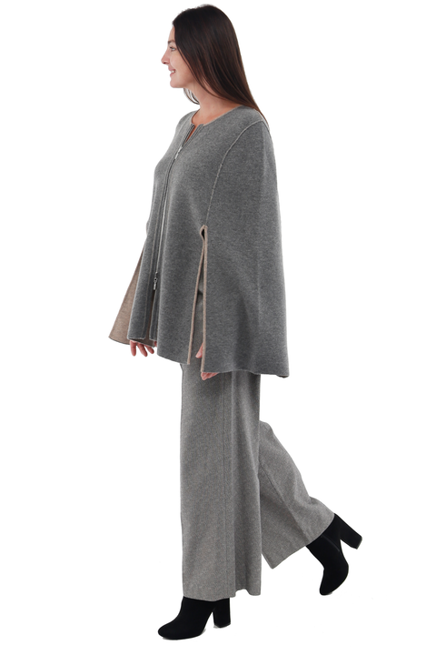 Cashmere Blend Zip Front Reversible Cape