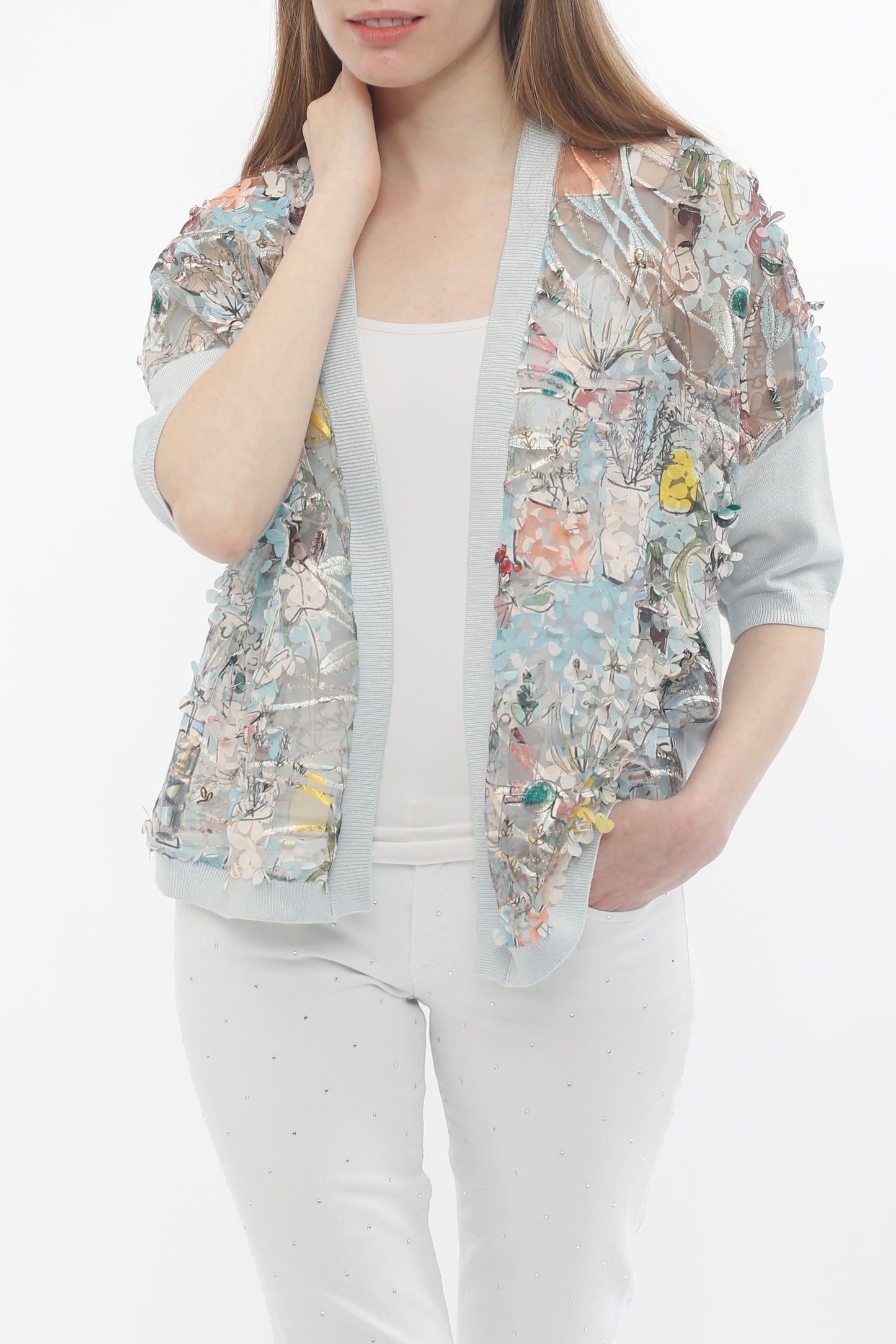 Knit Combo Floral Cardi