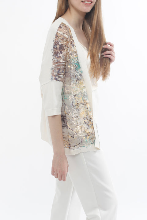 Knit Combo Floral Cardi