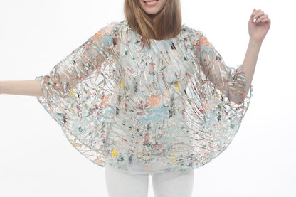 Woven Printed Poncho with Knit Tank