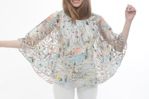 Woven Printed Poncho with Knit Tank