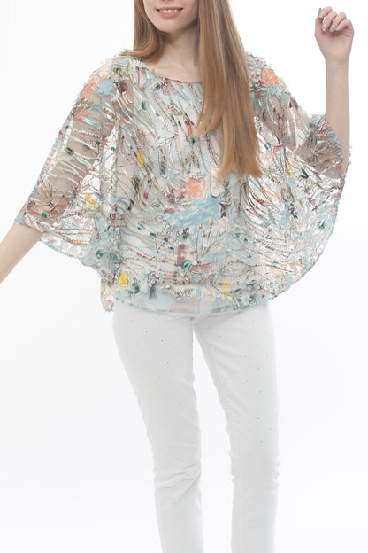 Woven Printed Poncho with Knit Tank
