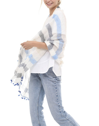 LINEN MINI POMPOM SCARF (LS2-3124) - InCashmere