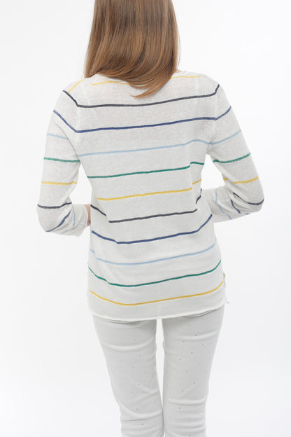 100% Linen Stripe V-neck Pullover