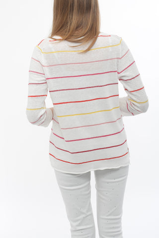 100% Linen Stripe V-neck Pullover