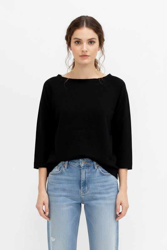 CREW NECK RAW EDGE TEE (NSC4012) - InCashmere