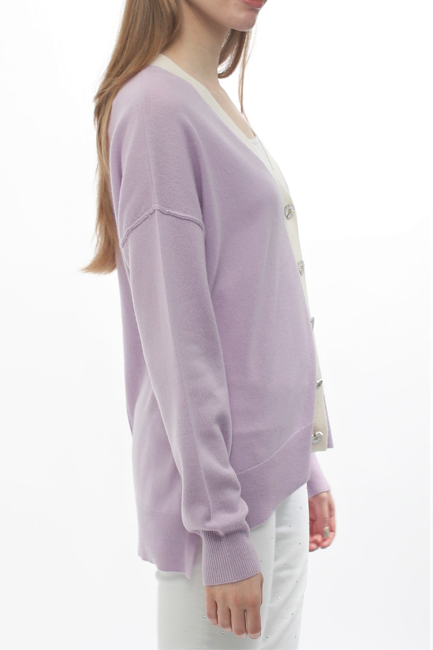 100% Cashmere V-Neck Cardigan With Daisy Buttons
