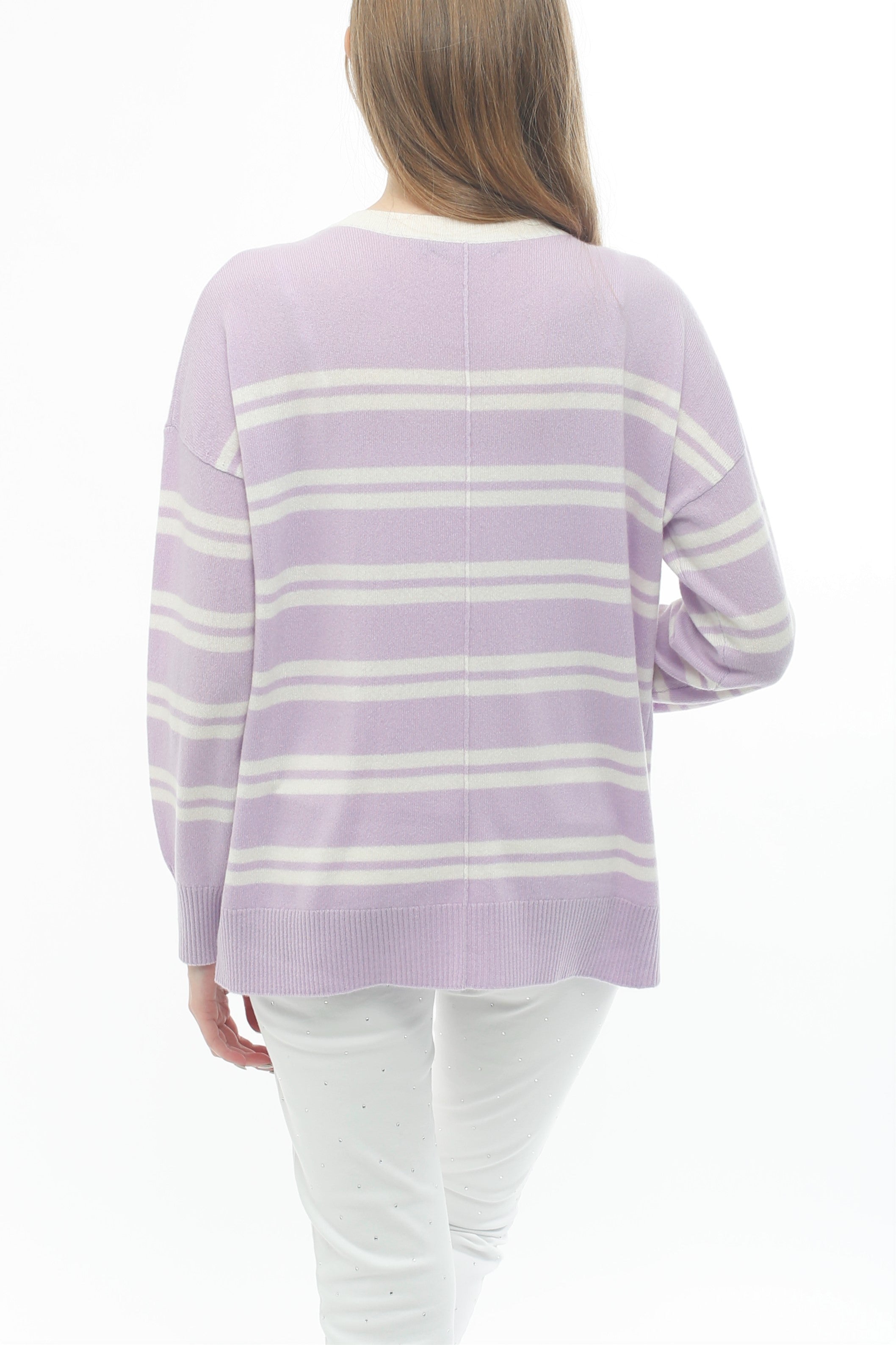 100% Cashmere Stripe With Side Button Detail